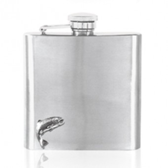 Stainless 6oz  hip flask with pewter fish emblem
